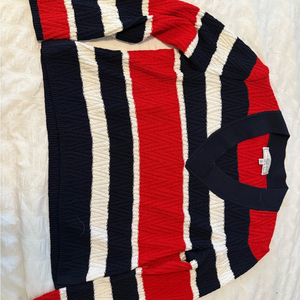 St. John Sport by Marie Gray Red, White, and Blue V-Neck Sweater